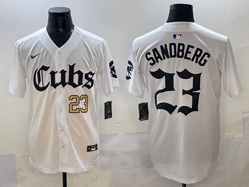 Men 2025 Chicago Cubs #23 Sandberg White Five generations Joint Name Nike MLB Jersey style 6
